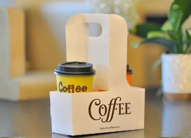 Kafe Logo Baskılı Double Wall Karton Bardak ve Karton Bardak Taşıma Kutusu