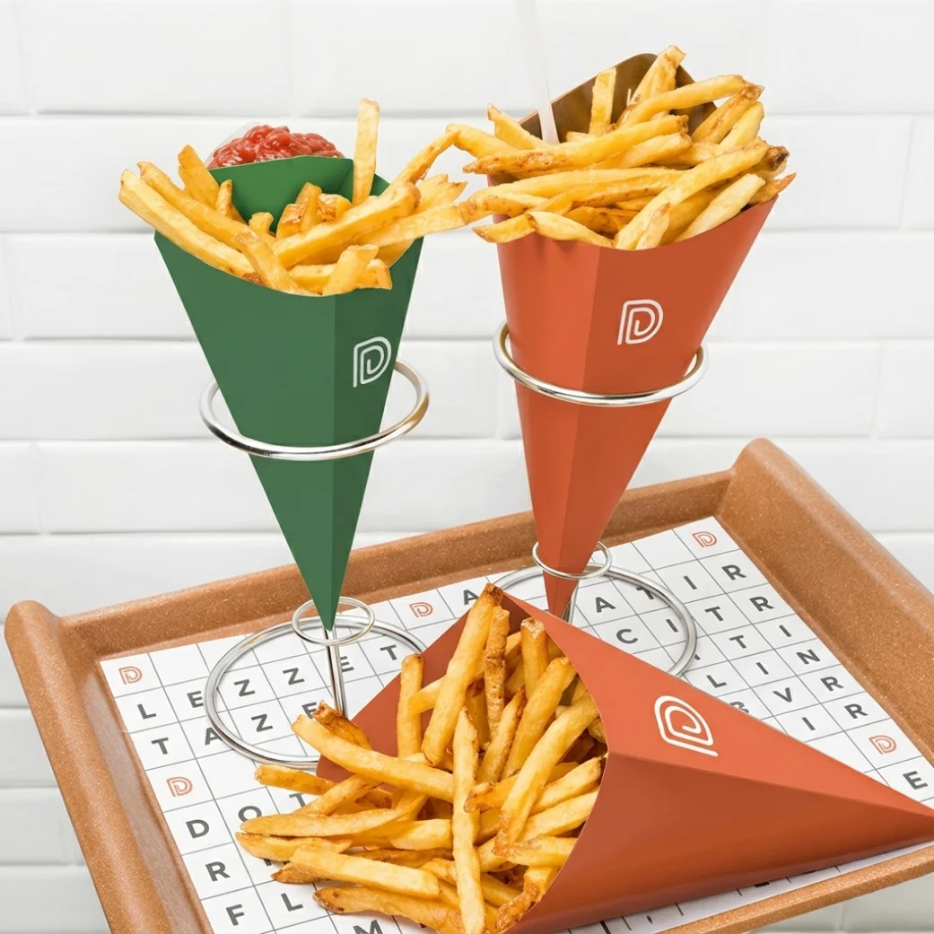 Karton Külah Kutu Ambalajları Waffle Patates Kızartması Kutusu